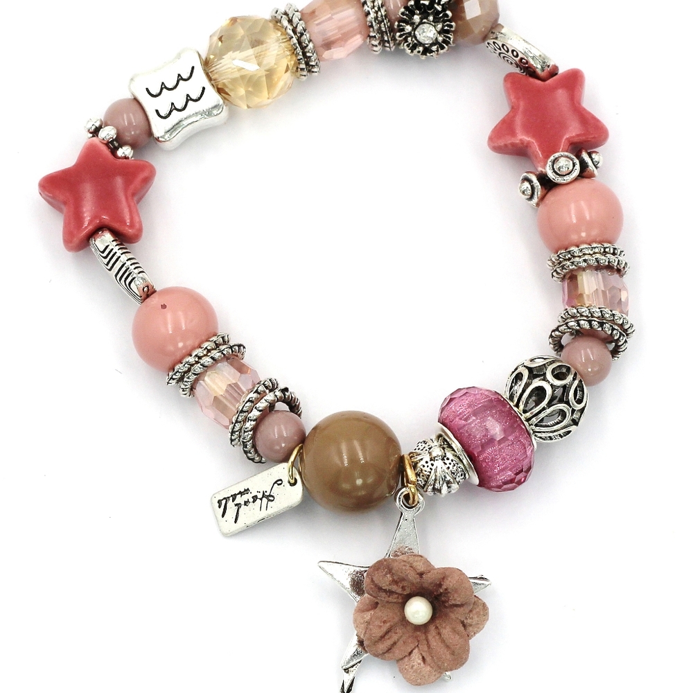 Pink colorful bead flower star bracelet